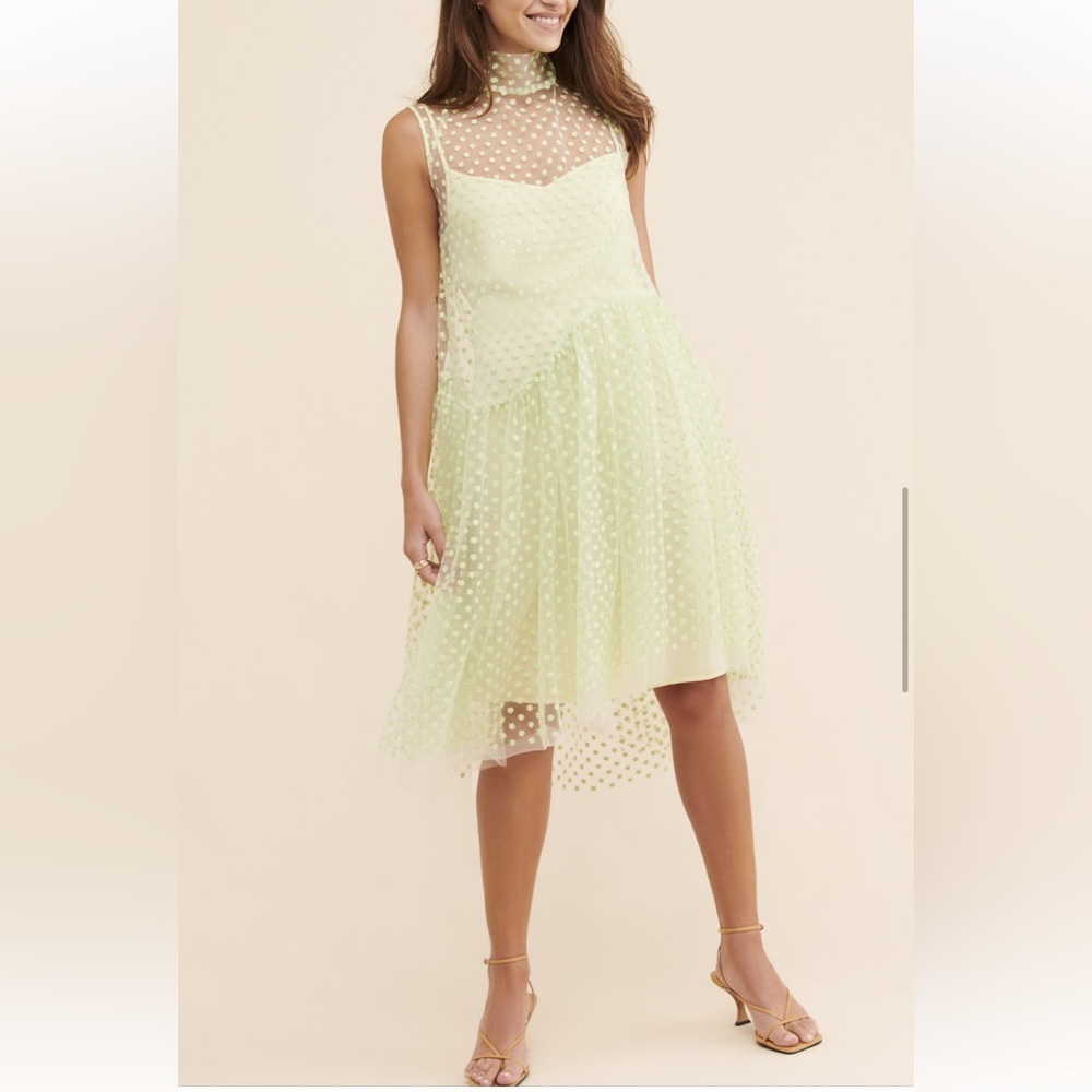 Naya Rea SZ 14 embroidered tulle overlay mint dance all night midi dress.